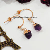 Raw Amethyst Earrings, Electroplated Earrings, January Birthstone Earrings